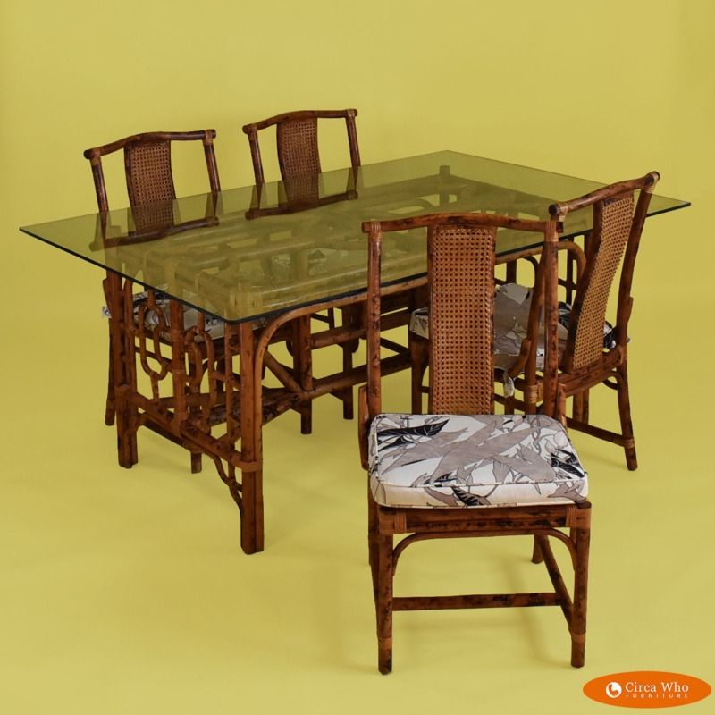 Elegant Bamboo Dining Table with Glass Top