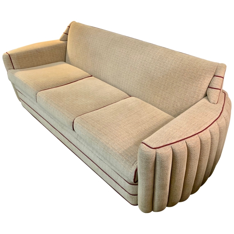 Elegant Beige Art Deco Sofa with Red Piping