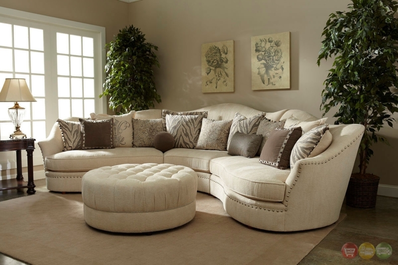 Elegant Beige Curved Sectional Sofa with Ottoman