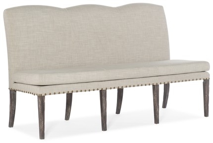 Elegant Beige Upholstered Dining Bench with Backrest