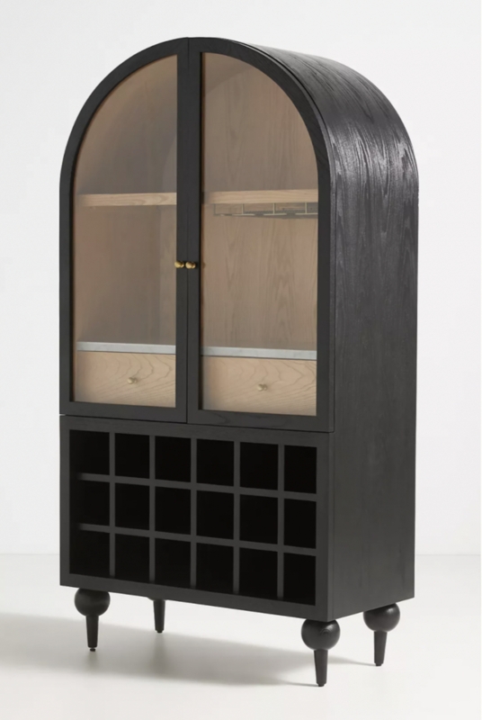 Elegant Black Arch Bar Cabinet with Wine Storage
