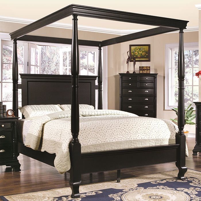 Elegant Black Painted Four Poster Canopy Bed Design