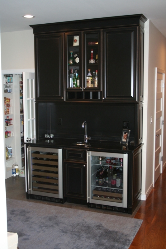 Elegant Black Wet Bar with Dual Wine Coolers
