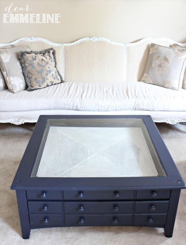 Elegant Blue Coffee Table with Glass Top