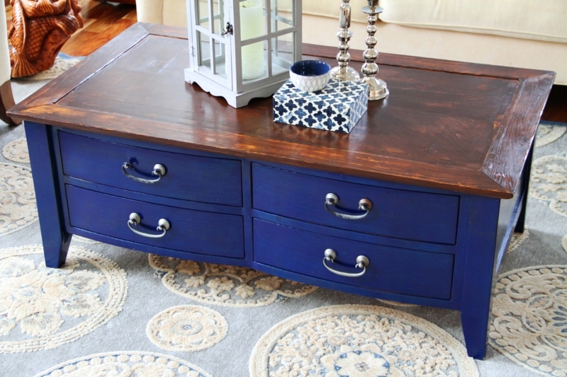 Elegant Blue Coffee Table with Wooden Top
