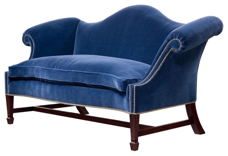 Elegant Blue Velvet Philadelphia Camelback Sofa