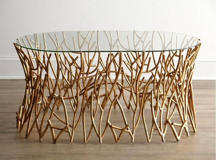 Elegant Branch-Inspired Glass Top Coffee Table