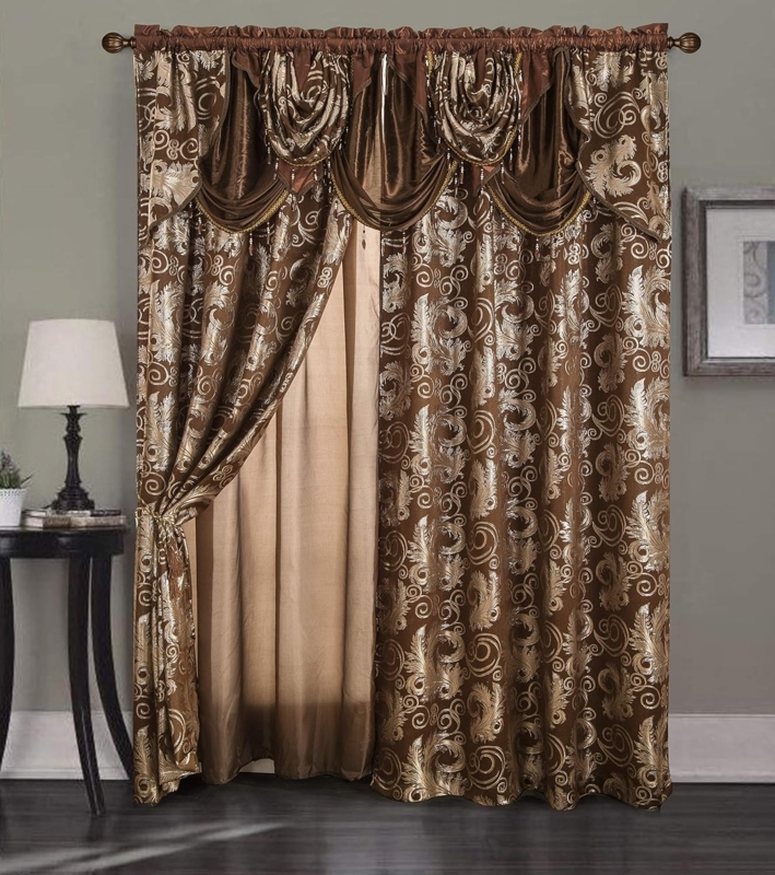 Elegant Brown Jacquard Luxury Curtain Panels