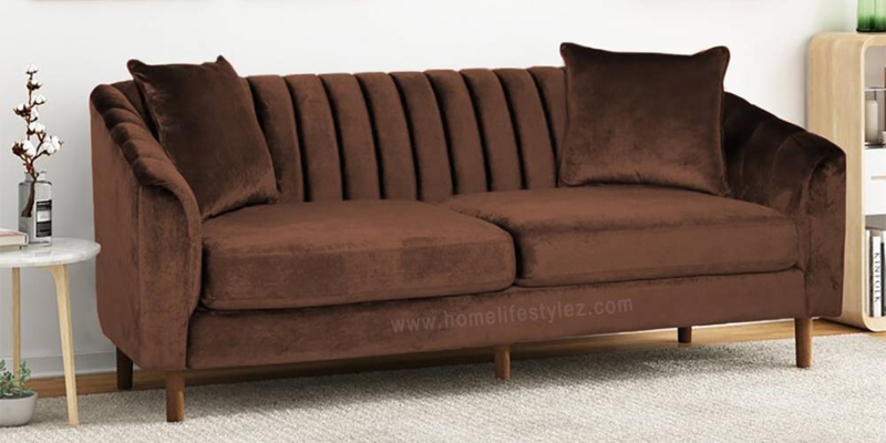 Elegant Brown Velvet Sofa with Mid-Century Design