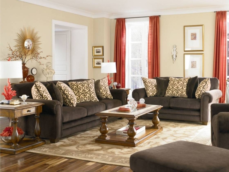 Elegant Brown Velvet Sofas in Classic Living Room