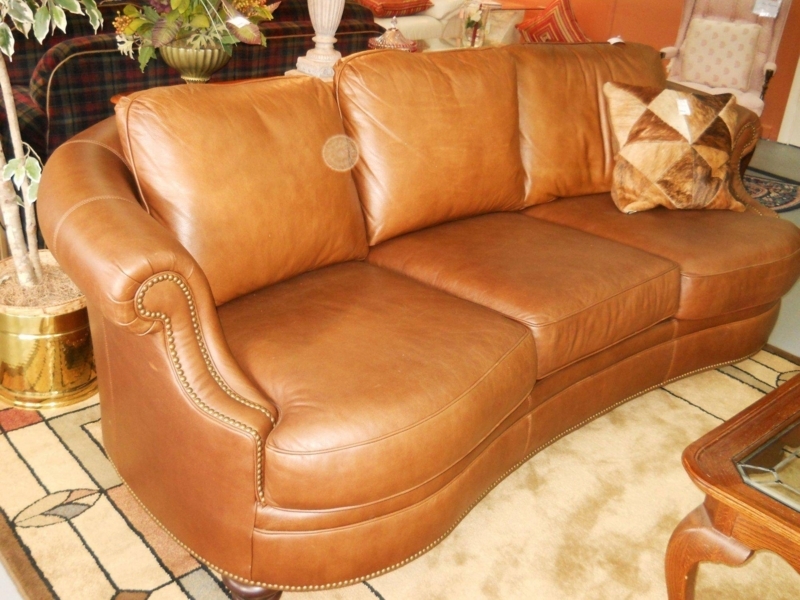 Elegant Camel Leather Sofa with Nailhead Trim