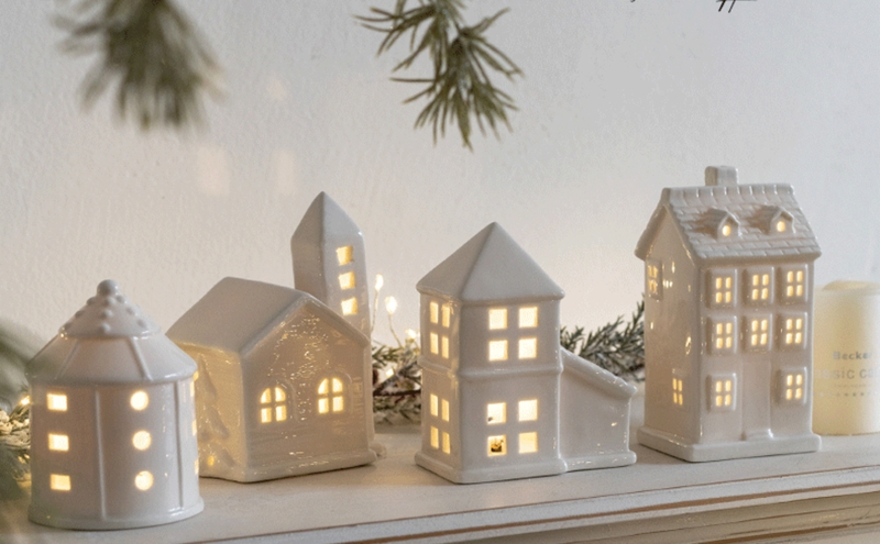 Elegant Ceramic Christmas Village Lighted Houses