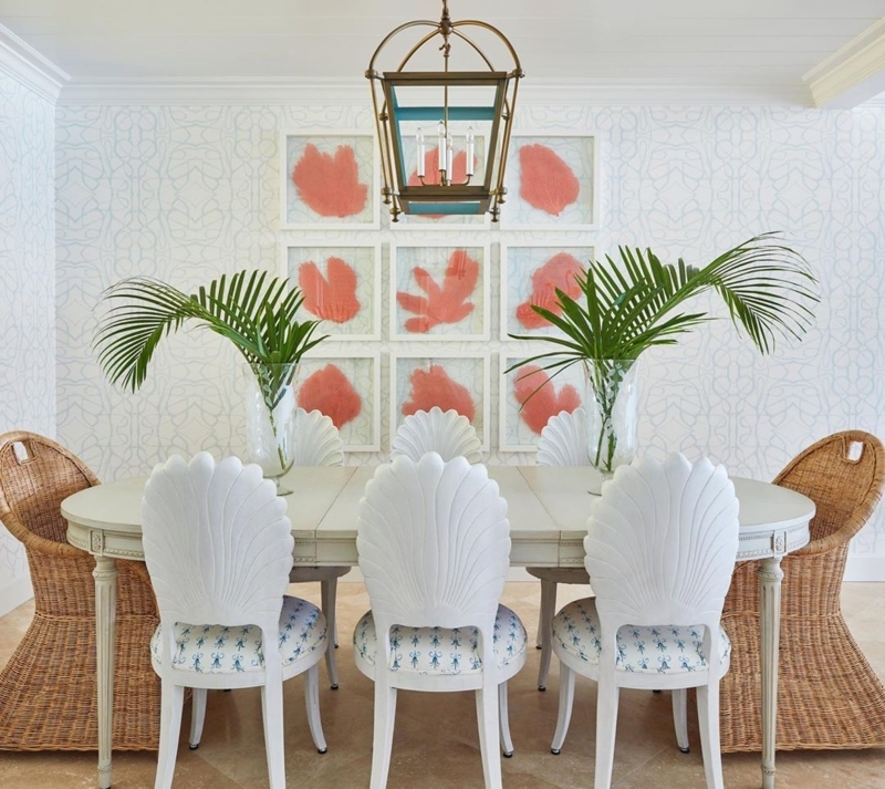 Elegant Coastal Dining Room with Seashell Chairs