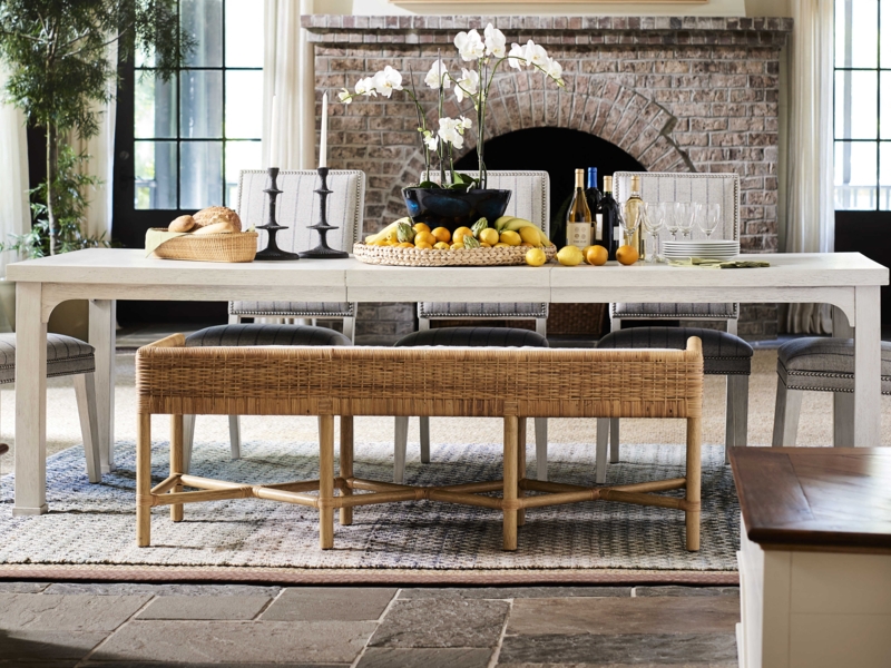 Elegant Coastal Dining Room with Woven Bench