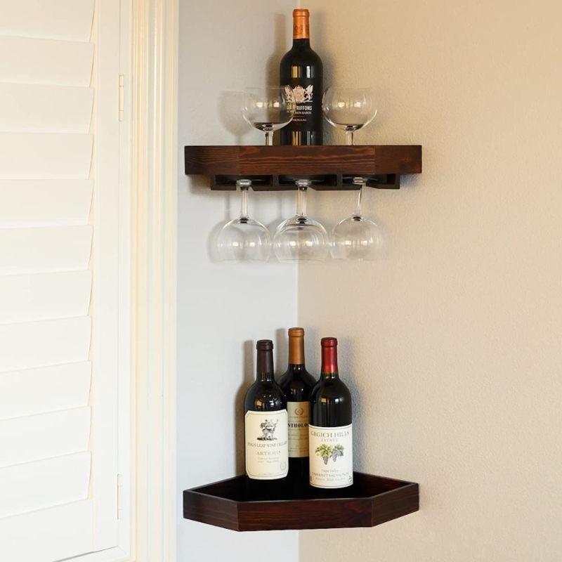 Elegant Corner Wine Rack with Glass Holder