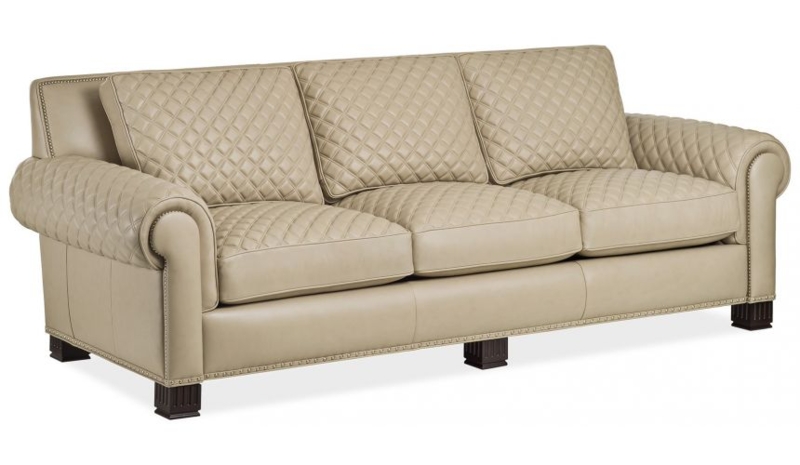 Elegant Cream Leather Quilted Couch with Loveseat