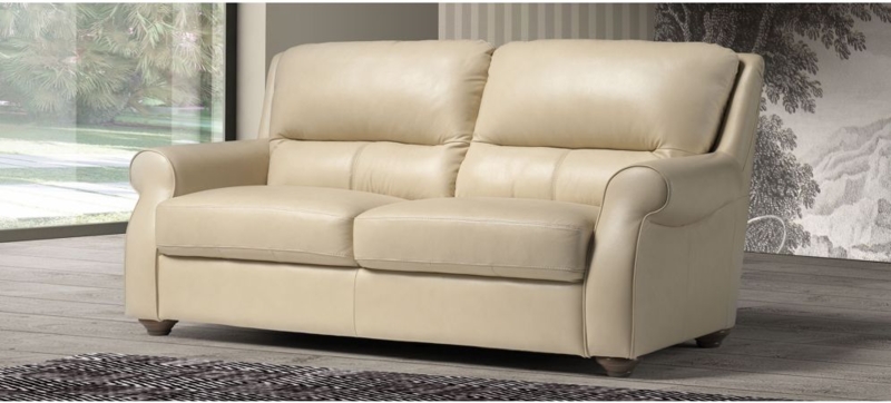 Elegant Cream Leather Sofa with Rolled Arms