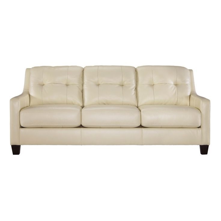 Elegant Cream Leather Three-Seater Sofa Design