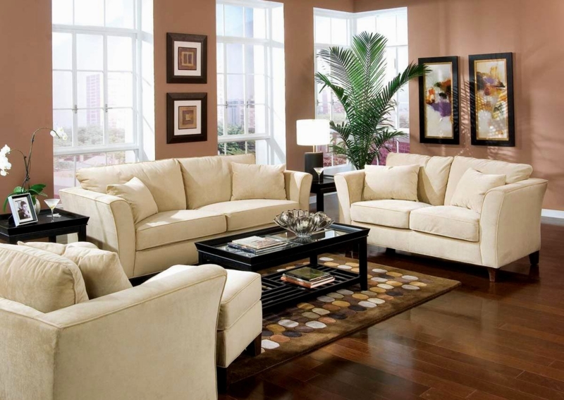 Elegant Cream Sofas in Modern Bright Living Room