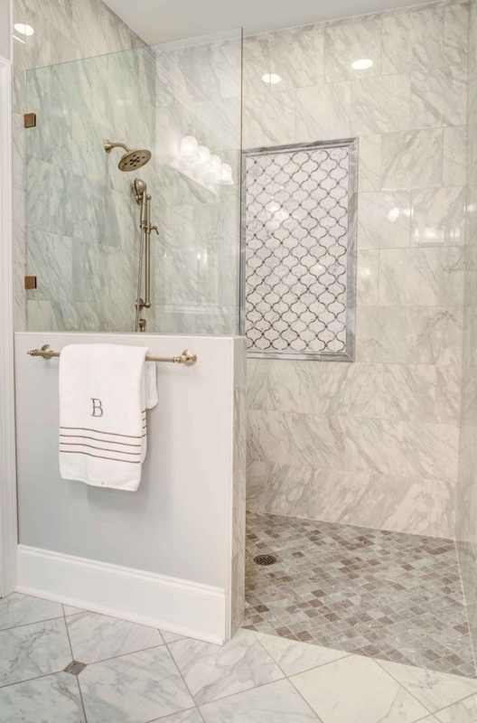 Elegant Curbless Doorless Marble Shower Design