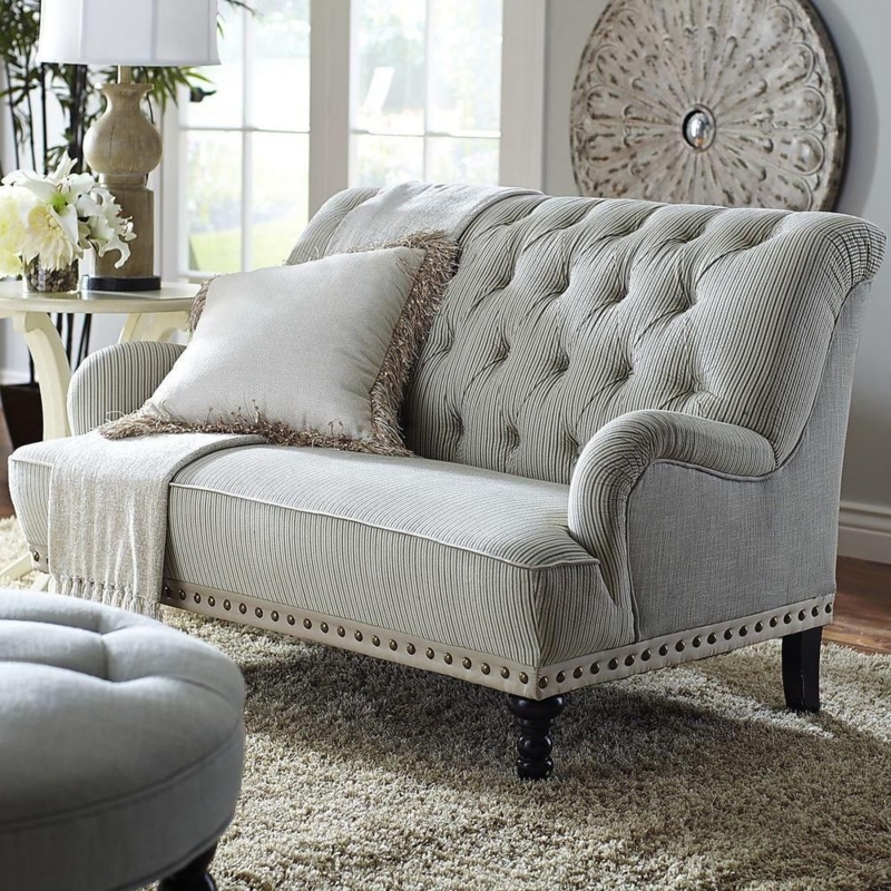 Elegant Curved Back Loveseat with Nailhead Trim
