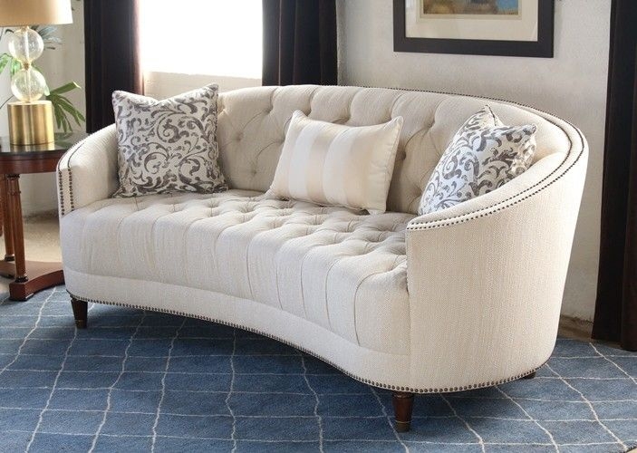 Elegant Curved Button Tufted Sofa with Nailhead Trim