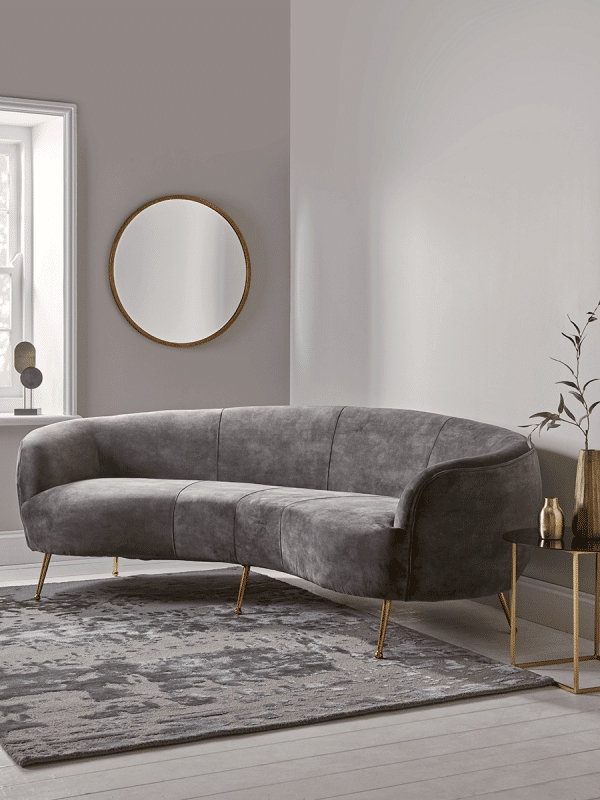Elegant Curved Gray Sofa Perfect for Small Spaces