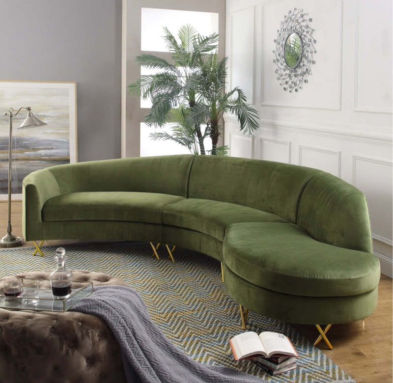Elegant Curved Green Velvet Sectional Sofa