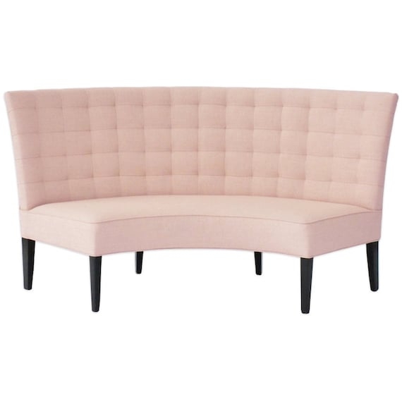 Elegant Curved Pink Banquette Settee with Black Legs