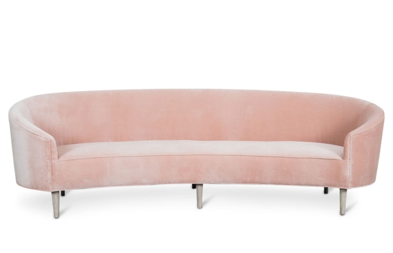 Elegant Curved Pink Velvet Sofa with Metal Legs