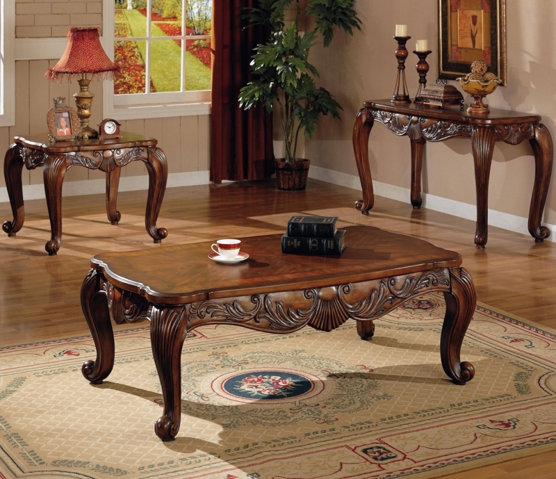 Elegant Curved Wooden Coffee and Side Tables