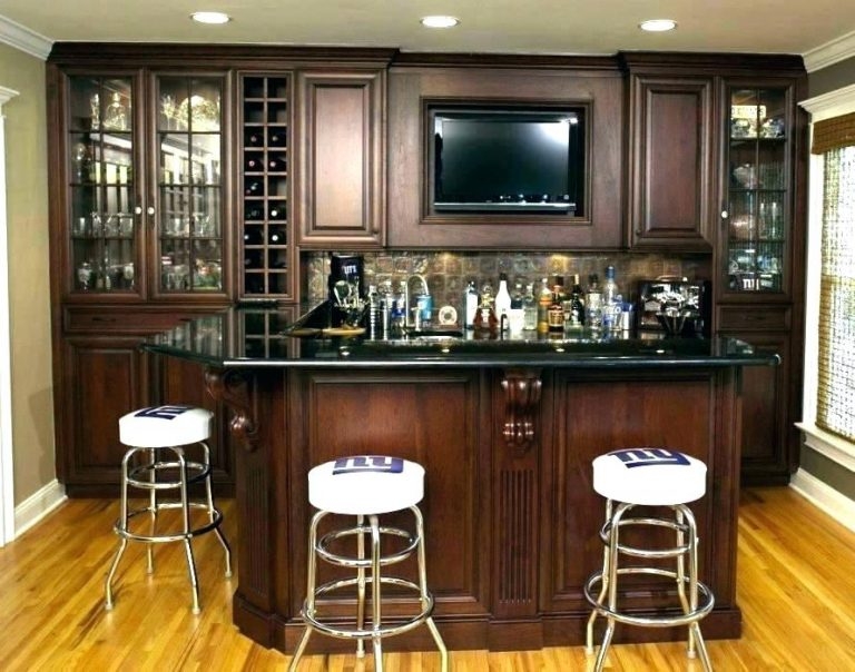 Elegant Custom Mahogany Home Bar Cabinet with Fridge