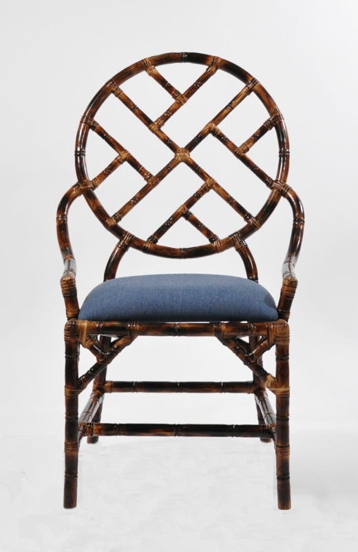 Elegant Dark Bamboo Dining Chair with Blue Cushion