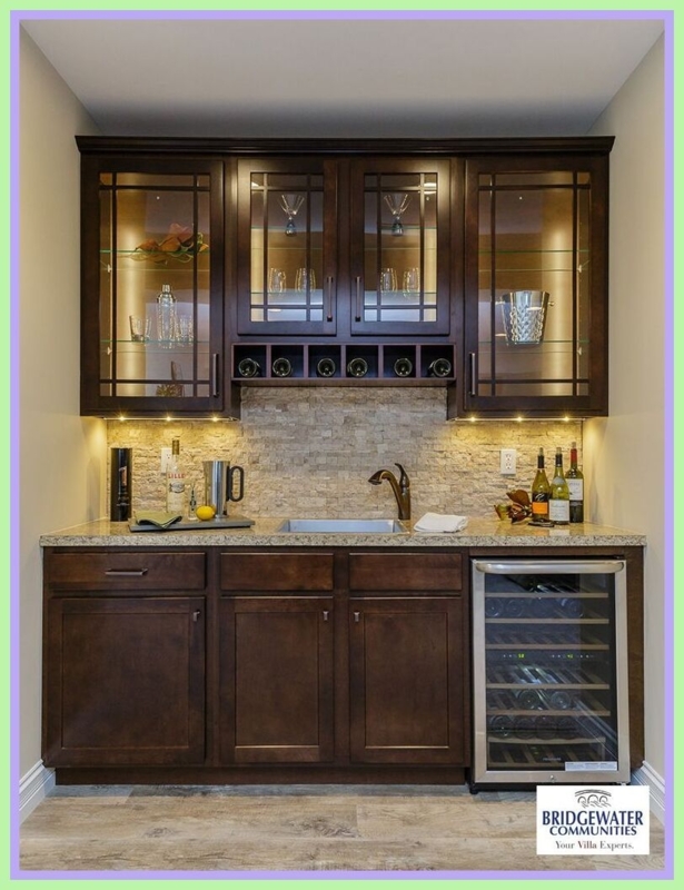 Elegant Dark Wood Bar Cabinet with Wine Refrigerator