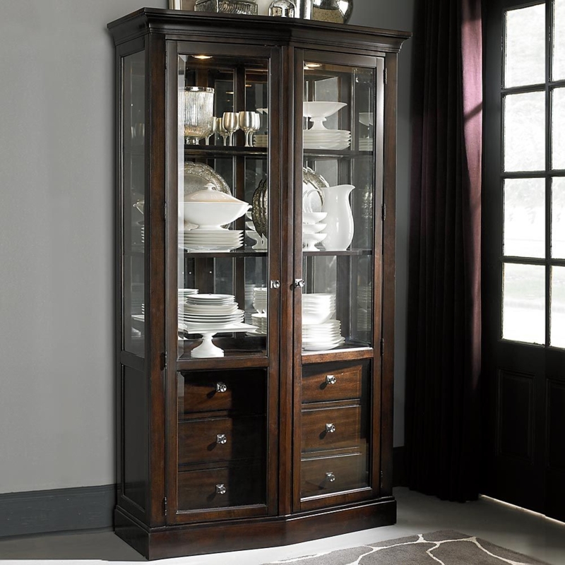 Elegant Dark Wood China Cabinet with Glass Doors