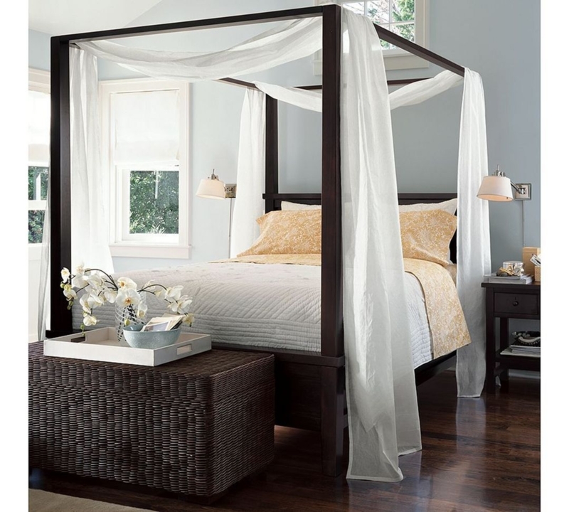 Elegant Dark Wood Four-Post Canopy Bed Frame