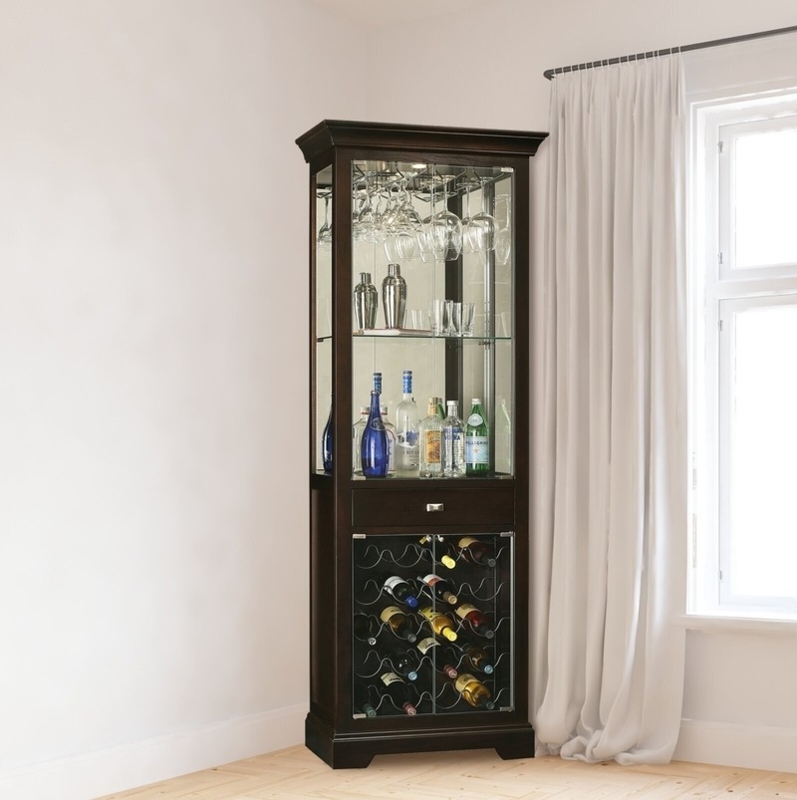 Elegant Dark Wood Locking Bar Cabinet with Wine Storage