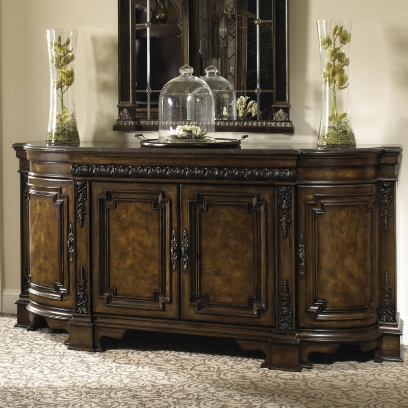Elegant Dark Wood Marble Top Sideboard Design