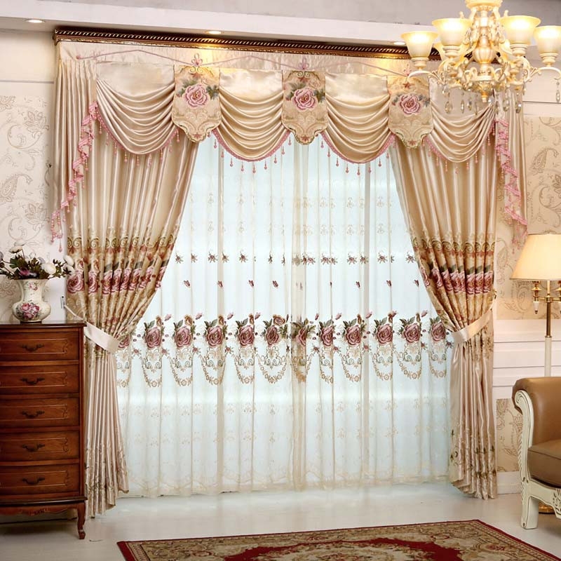 Elegant Floral Living Room Curtains with Valances