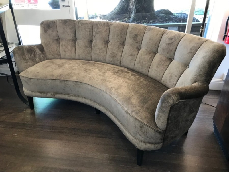 Elegant French Art Deco Curved Velvet Sofa