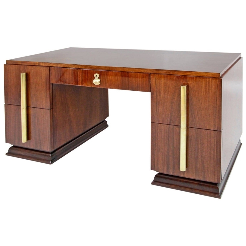 Elegant French Art Deco Desk with Brass Accents