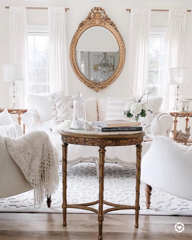 Elegant French Country Living Room with Vintage Sofa