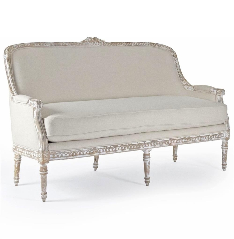 Elegant French Country Style Sofa with Distressed Wood
