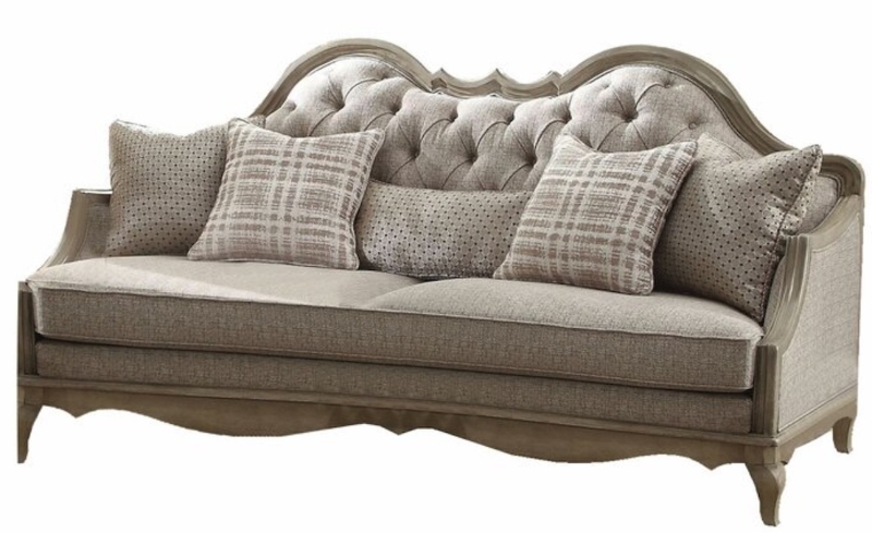 Elegant French Country Tufted Sofa with Cushions