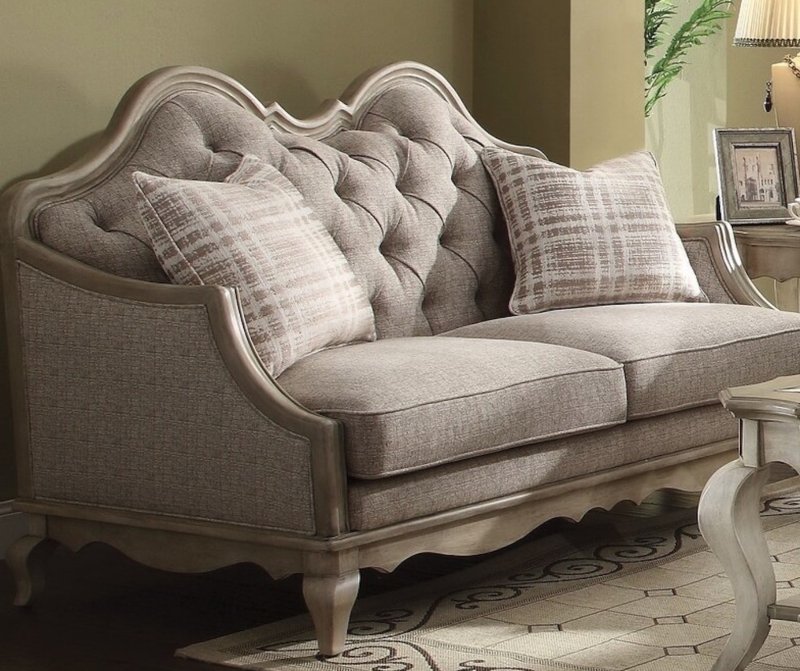 Elegant French Country Tufted Sofa with Cushions