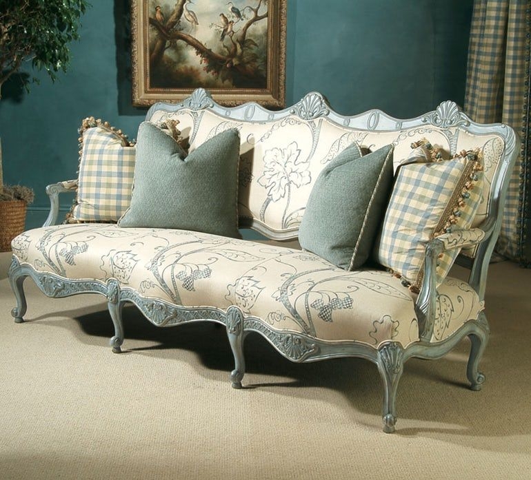 Elegant French Country Upholstered Sofa with Pillows