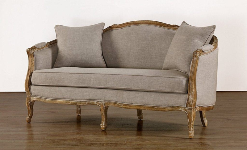 Elegant French Country Upholstered Sofa with Wood Frame