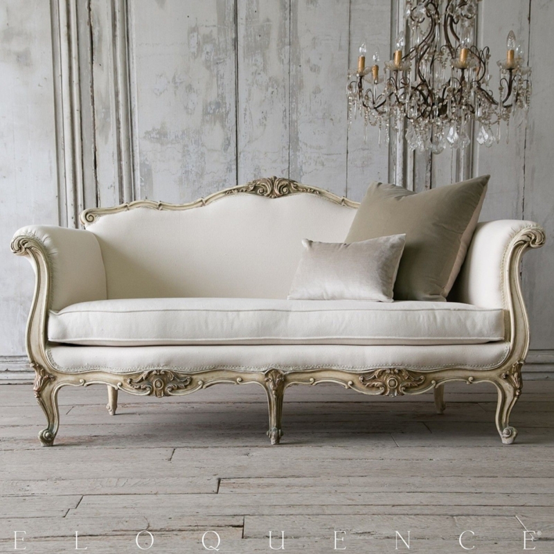 Elegant French Country Vintage Sofa with Carved Details