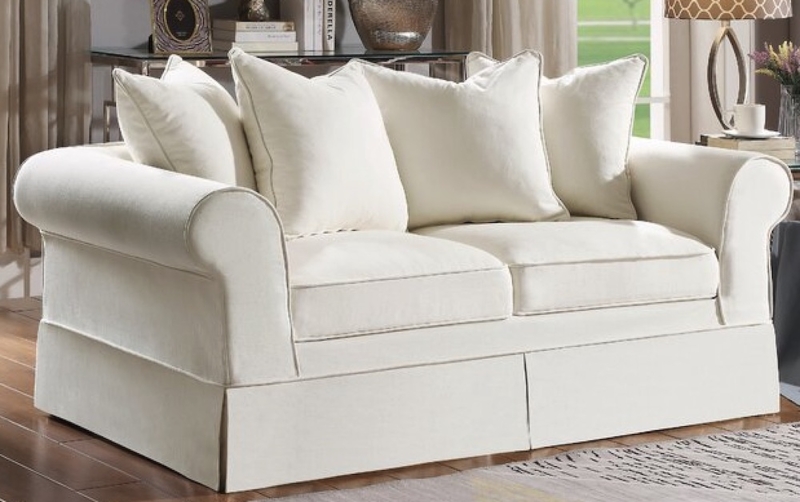 Elegant French Country White Sofa with Rolled Arms