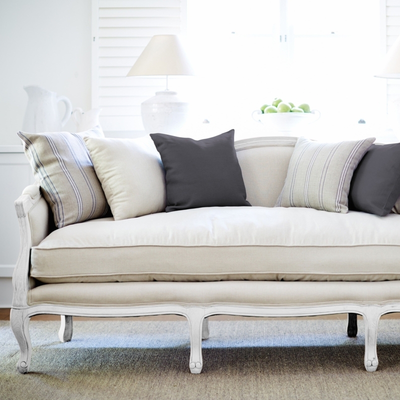 Elegant French Provincial Sofa with Antique White Frame